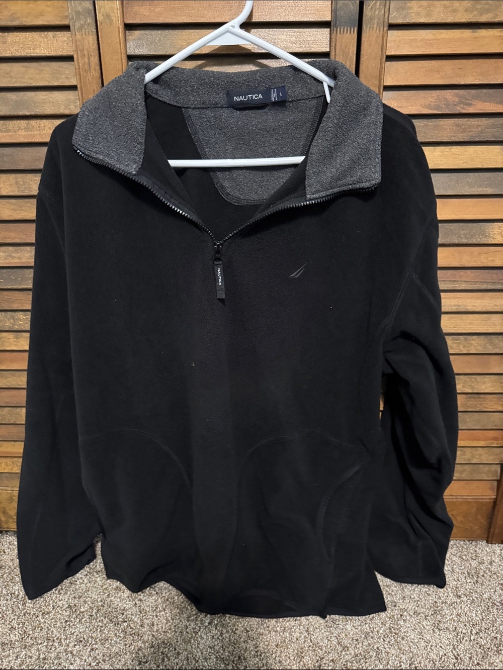 Nautica Men's Black Fleece Quarter-Zip with Gray Contrast Collar